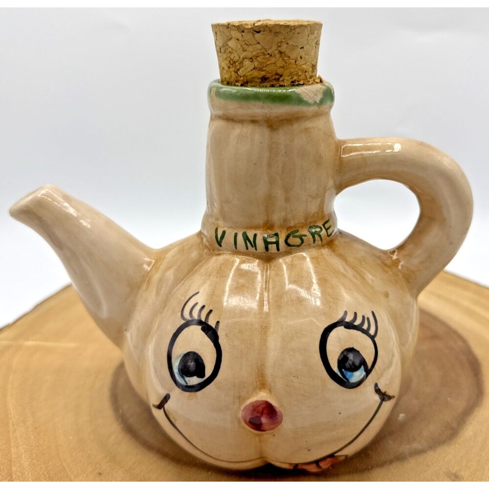 Vintage Anthropomorphic “Vinagre” Jug W/Cork Stopper Hand Painted